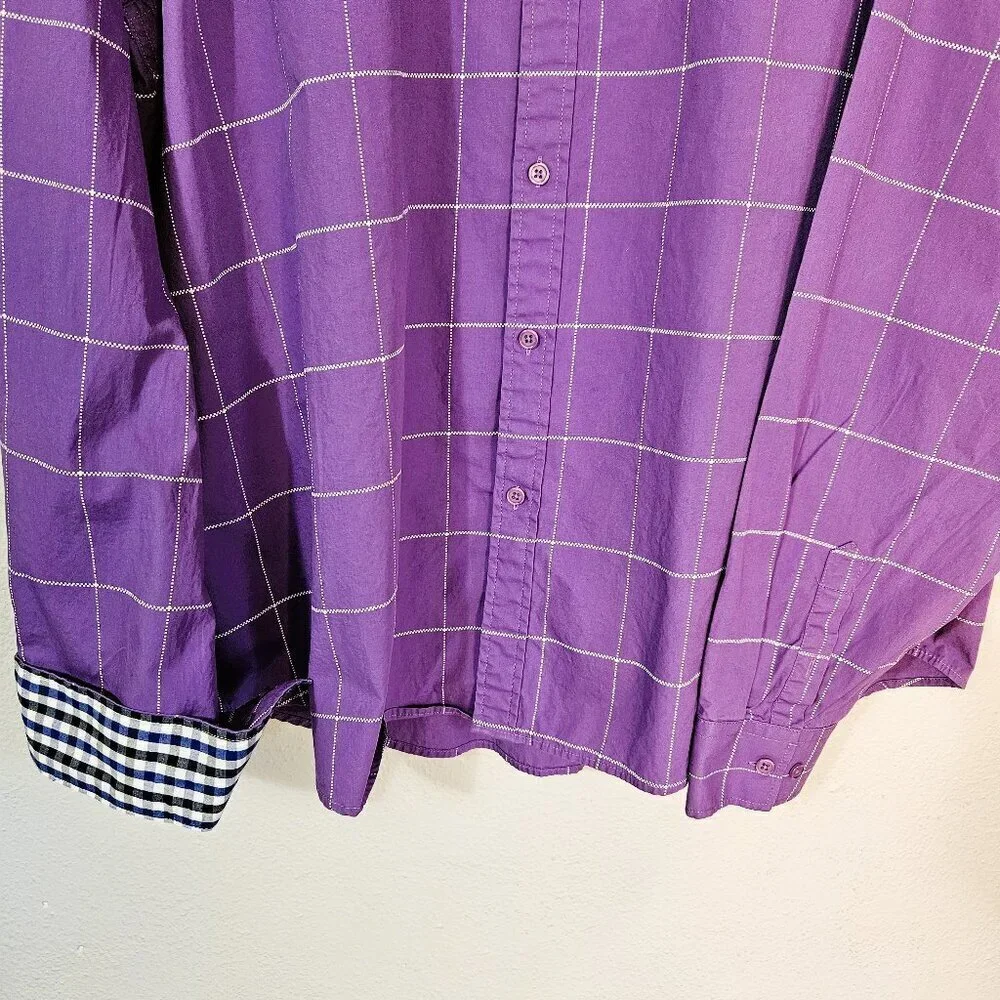 Coofandy VTG Men's Lilac Casual Shirt Contrasting Turn Back Cuffs Size  XXXL